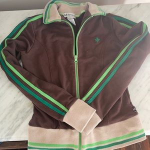 brown and green zip up jacket